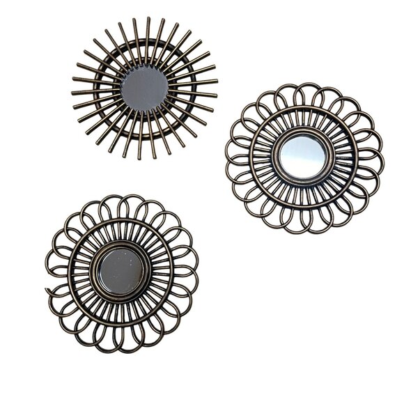 Set Of 3 Black Gold Sunburst Wall Mirrors Decorative READ Lightweight Design Rea - Picture 7 of 7